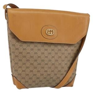 GUCCI Micro GG Supreme Shoulder Bag PVC Beige Gold Auth BA7969